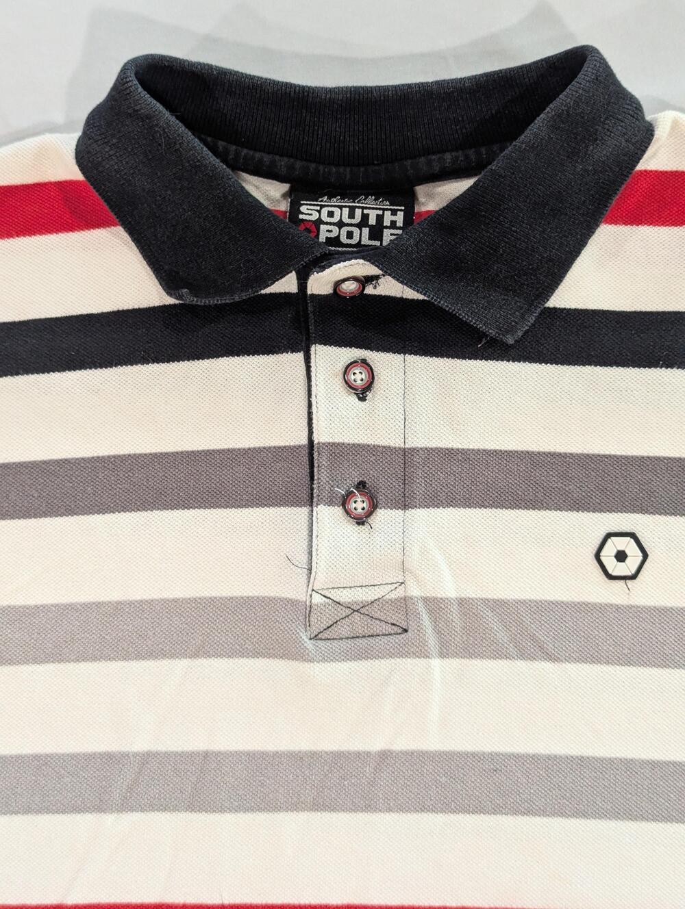Southpole Polo Shirt Mens L Multicolor Striped Short Sleeve Cotton Logo Casual